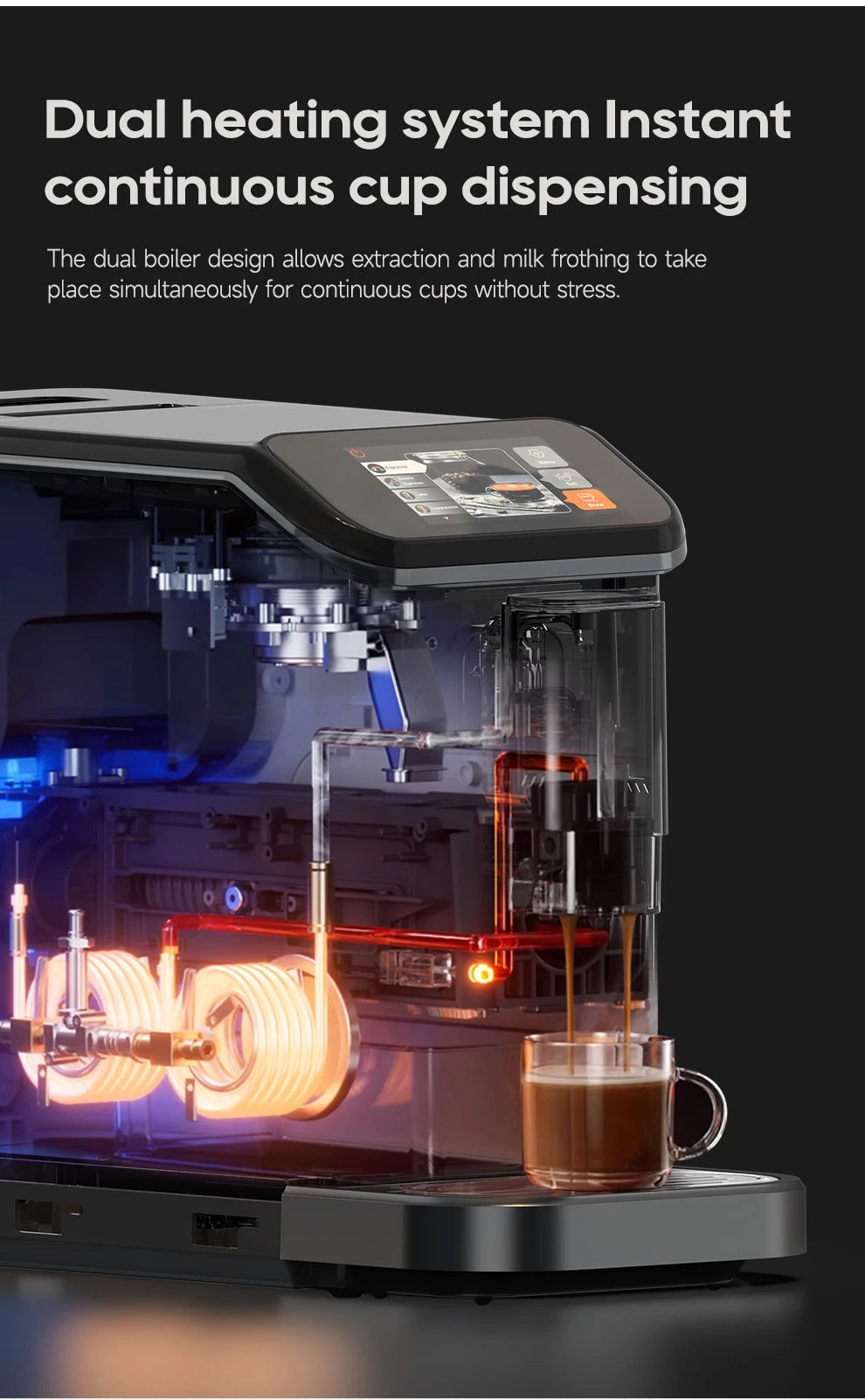 HiBREW Fully Automatic Espresso Machine Cappuccino Milk System 6 Coffee Varieties Intuitive Touch Display With Grinder H16