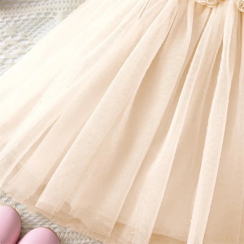 Little Girls Summer Dress for Kids Princess Birthday Party Gown 3D Flower Sling Tutu Wedding Baby Dresses Vintage Floral Clothes