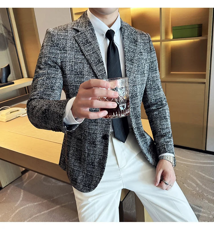 Men's British Style Fashionable Luxury Suit Jacket High-quality Plaid Slim Fit Business Social Blazer Wedding Dress Party Jacket