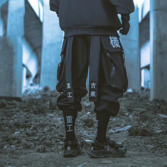 2023 Ribbons Embroidery Tactical Hip Hop Cargo Pants With Big Pockets Men Women Harajuku Punk Techwear Harem Pants