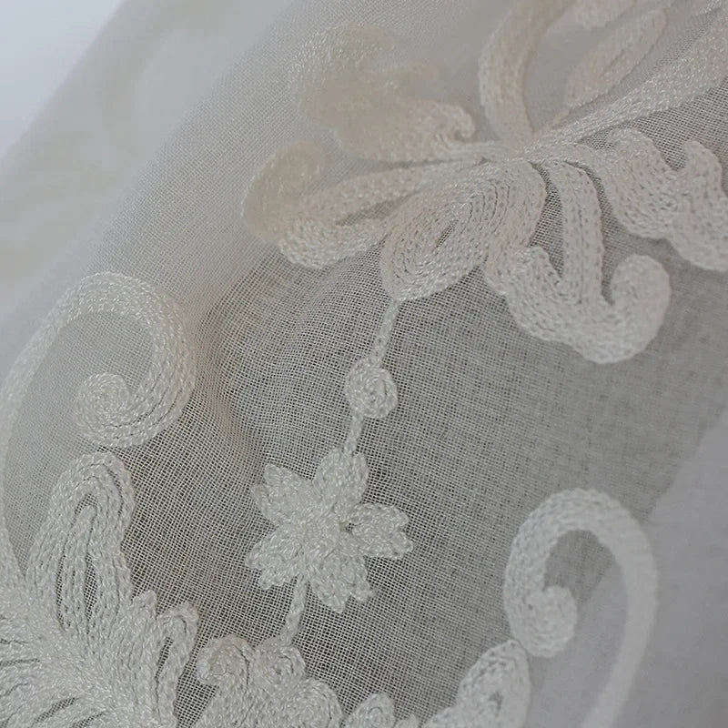 High-grade White Embroidery Flower Screens European Style Voile Tulle Sheer for Bedroom Living Room Windows Curtain Curtains