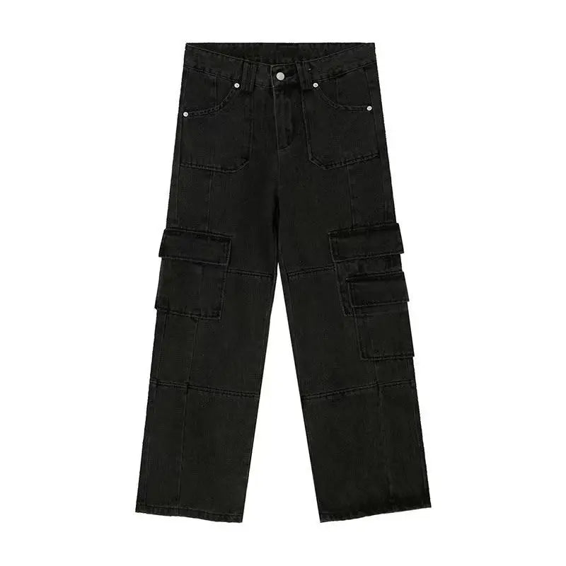 Men's Cargo Pants High Street Multi-pocket Black Gray Work Pants for Men Loose Trousers High Waist Vintage Straight-leg Jeans