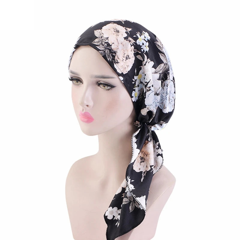 Fashion Pre-Tied Turban Women Chemo Cap Muslim Hijab Inner Caps Hair Loss Cover Beanies Bonnet Tail Headscarf Hat Headwrap Caps