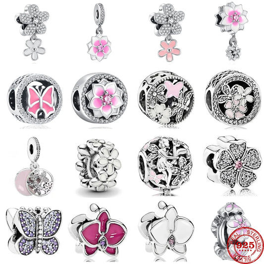 925 Sterling Silver Flower Flower Fairy Butterfly Daisy Pendant Charm bead Fit Original Pendant Bracelet DIY Jewelry For Women