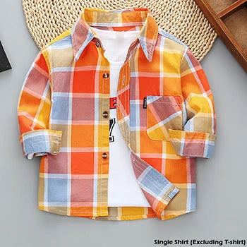 Spring Autumn New Long Sleeve Boys Shirt Classic Plaid Lapel Kids Shirts Top With Pocket Baby Boy Casual Shirt Children Clothing