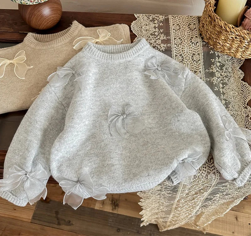 Baby Girl Princess Cotton Knitted Sweater Bow Winter Autumn Spring Infant Toddler Knitwear Dress Outfit Baby Clothes 1-10Y