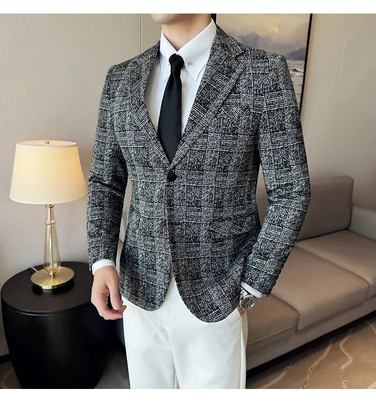 Men's British Style Fashionable Luxury Suit Jacket High-quality Plaid Slim Fit Business Social Blazer Wedding Dress Party Jacket