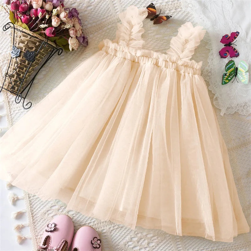 Little Girls Summer Dress for Kids Princess Birthday Party Gown 3D Flower Sling Tutu Wedding Baby Dresses Vintage Floral Clothes