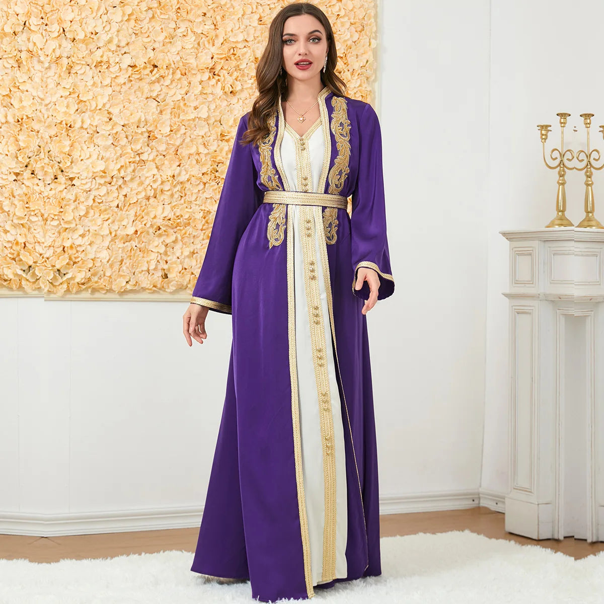 Ramadan Muslim Abaya Women Islam Kimono and Vest Dress 2 Piece Set Jalabiya Robe Islamic Dress Formal Dresses Moroccan Caftan