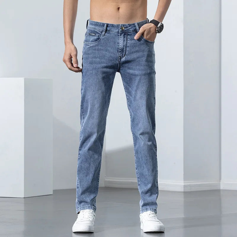 Korean Streetwear Jeans For Men Stretch Skinny Men's Clothing Cotton Fashion Denim Trousers Slim Casual Pants Gray Classic 2023