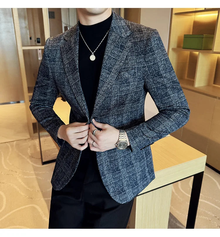 Men's British Style Fashionable Luxury Suit Jacket High-quality Plaid Slim Fit Business Social Blazer Wedding Dress Party Jacket