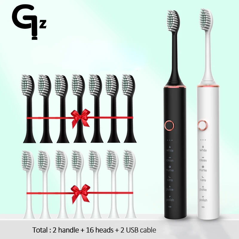 GeZhou Rechargeable Sonic Electric Toothbrush IPX7 Waterproof Toothbrush for children 18 Mode Travel Toothbrush 16 Brush Heads