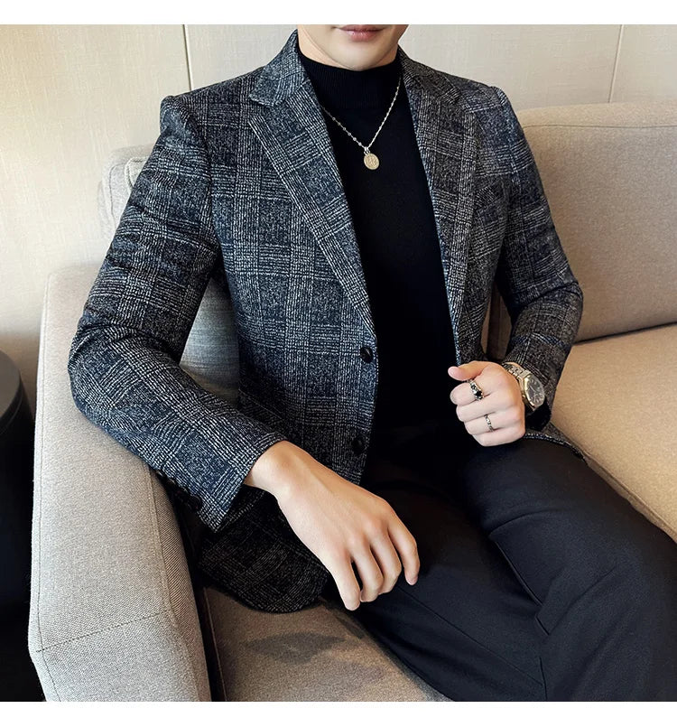 Men's British Style Fashionable Luxury Suit Jacket High-quality Plaid Slim Fit Business Social Blazer Wedding Dress Party Jacket