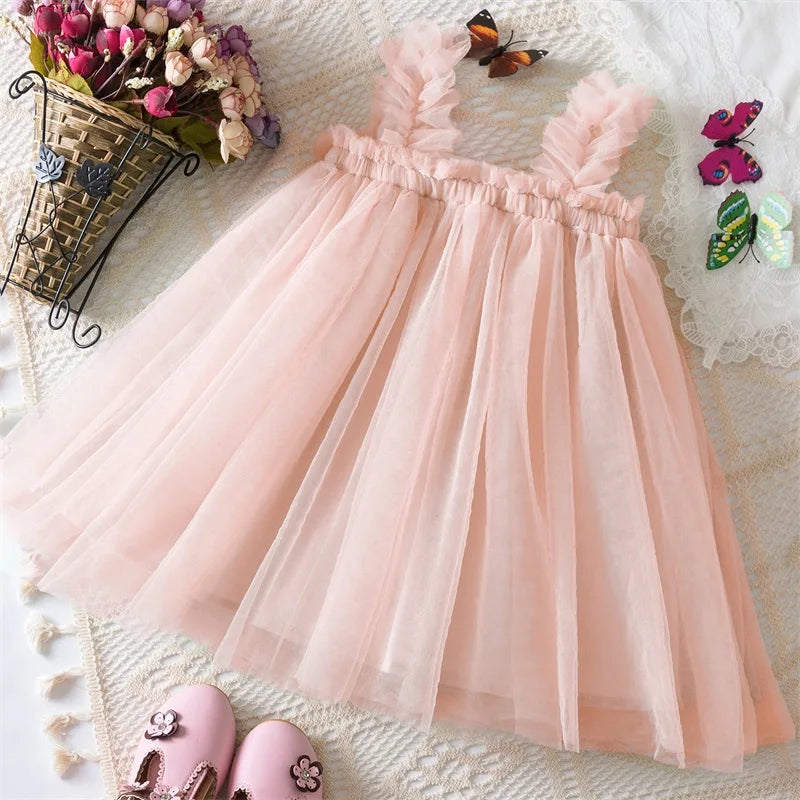 Little Girls Summer Dress for Kids Princess Birthday Party Gown 3D Flower Sling Tutu Wedding Baby Dresses Vintage Floral Clothes