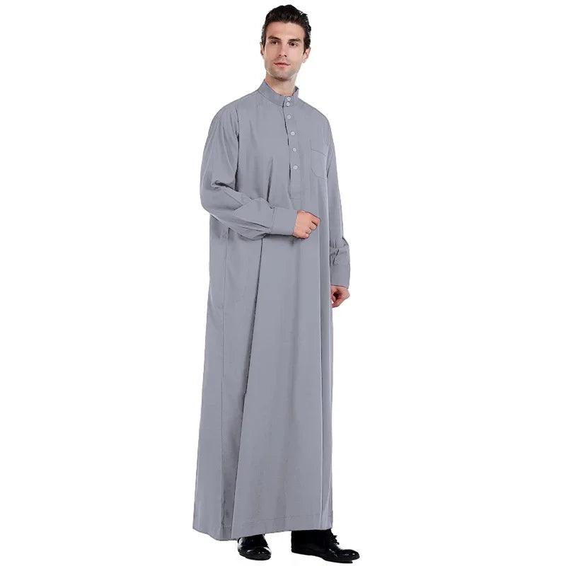 Solid Muslim Fashion Men Robe Kaftan Abaya Pakistan Jubba Men Bonnet Homme Musulman Arabic Islamic Clothing Qamis Homme Musulman