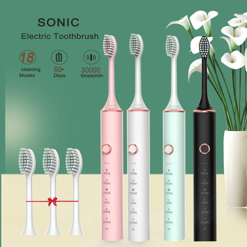 GeZhou Rechargeable Sonic Electric Toothbrush IPX7 Waterproof Toothbrush for children 18 Mode Travel Toothbrush 16 Brush Heads