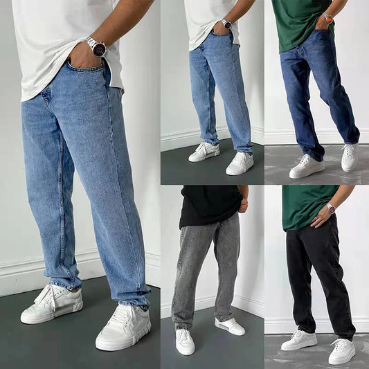 New Brand Men's Jeans Korean Version Student Casual Pants High Street Straight Loose Wide Leg Jeans Black Grey Blue Baggy Jeans