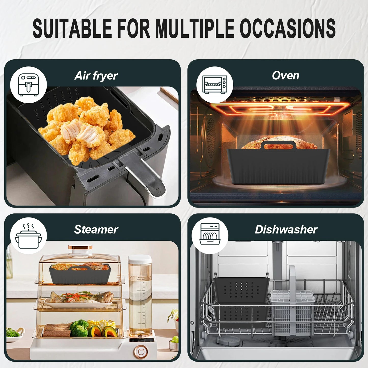 4/2pc Air Fryer Baking Tray Liner Silicone Pot Oven Bake Basket Fried Chicken Pan Pizza Mat Baking Sheet Fruit Veggi Wash Basket