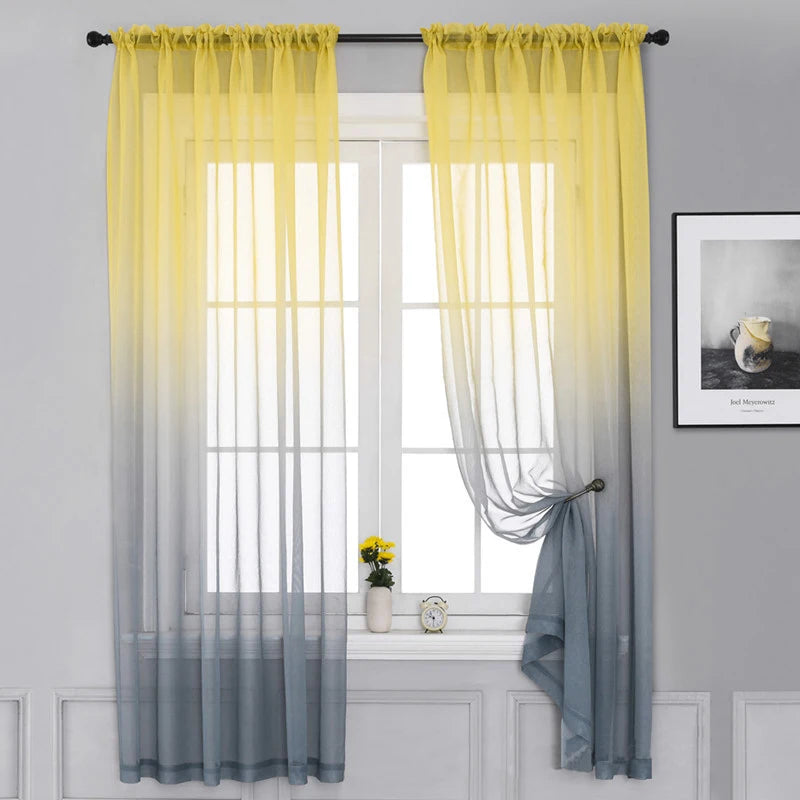 1 Panel Modern Gradient Polyester Pole Piercing Thin Gauze Curtains For Living Room, Bedroom, Kitchen, Curtain Decoration