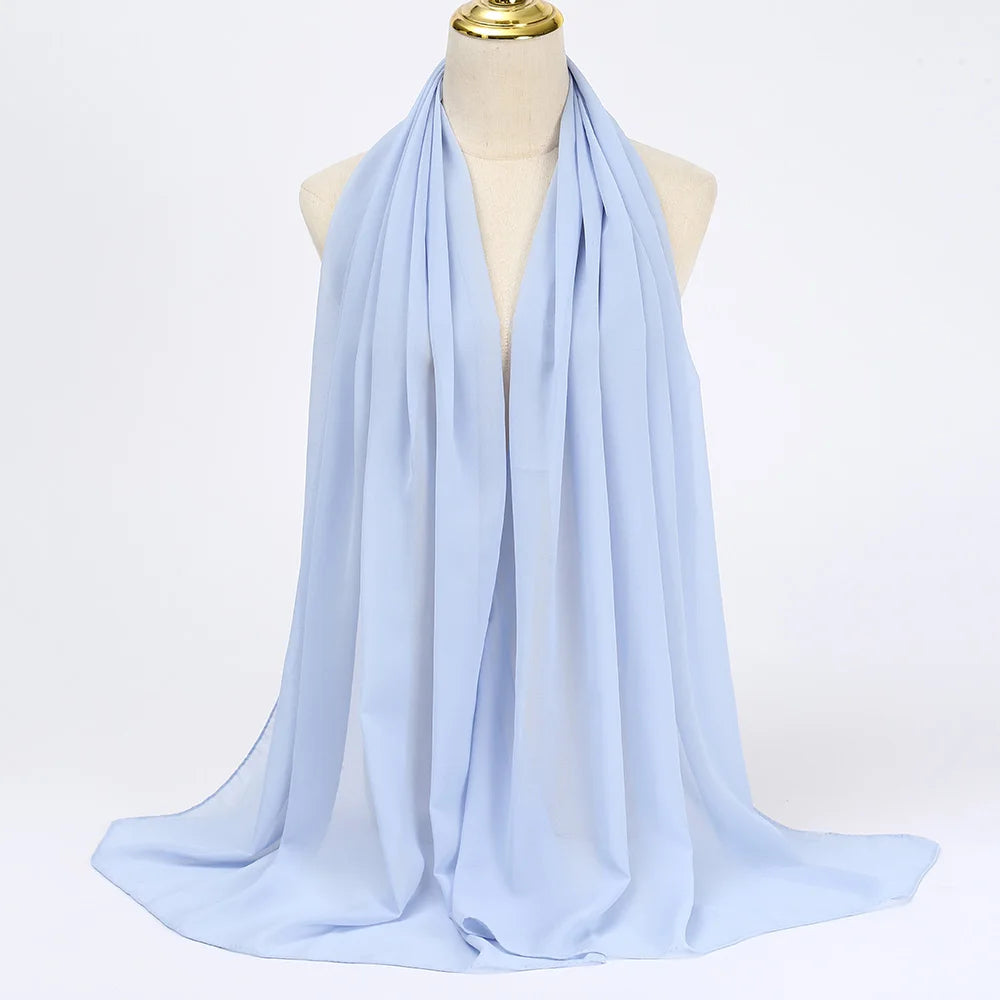 Ramadan Muslim Chiffon Hijabs For Woman Plain Color Headscarf Long Shawl Scarf Women Jersey Hijabs Ladies Islam Voile Hijab