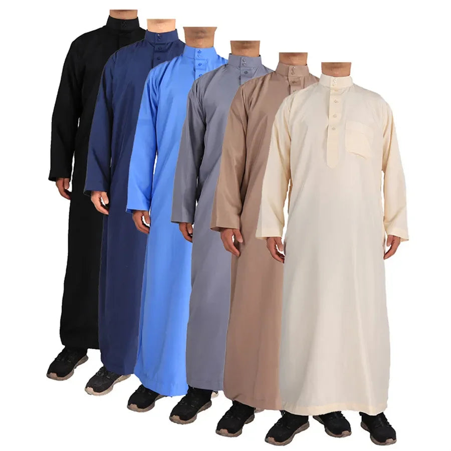 Solid Muslim Fashion Men Robe Kaftan Abaya Pakistan Jubba Men Bonnet Homme Musulman Arabic Islamic Clothing Qamis Homme Musulman