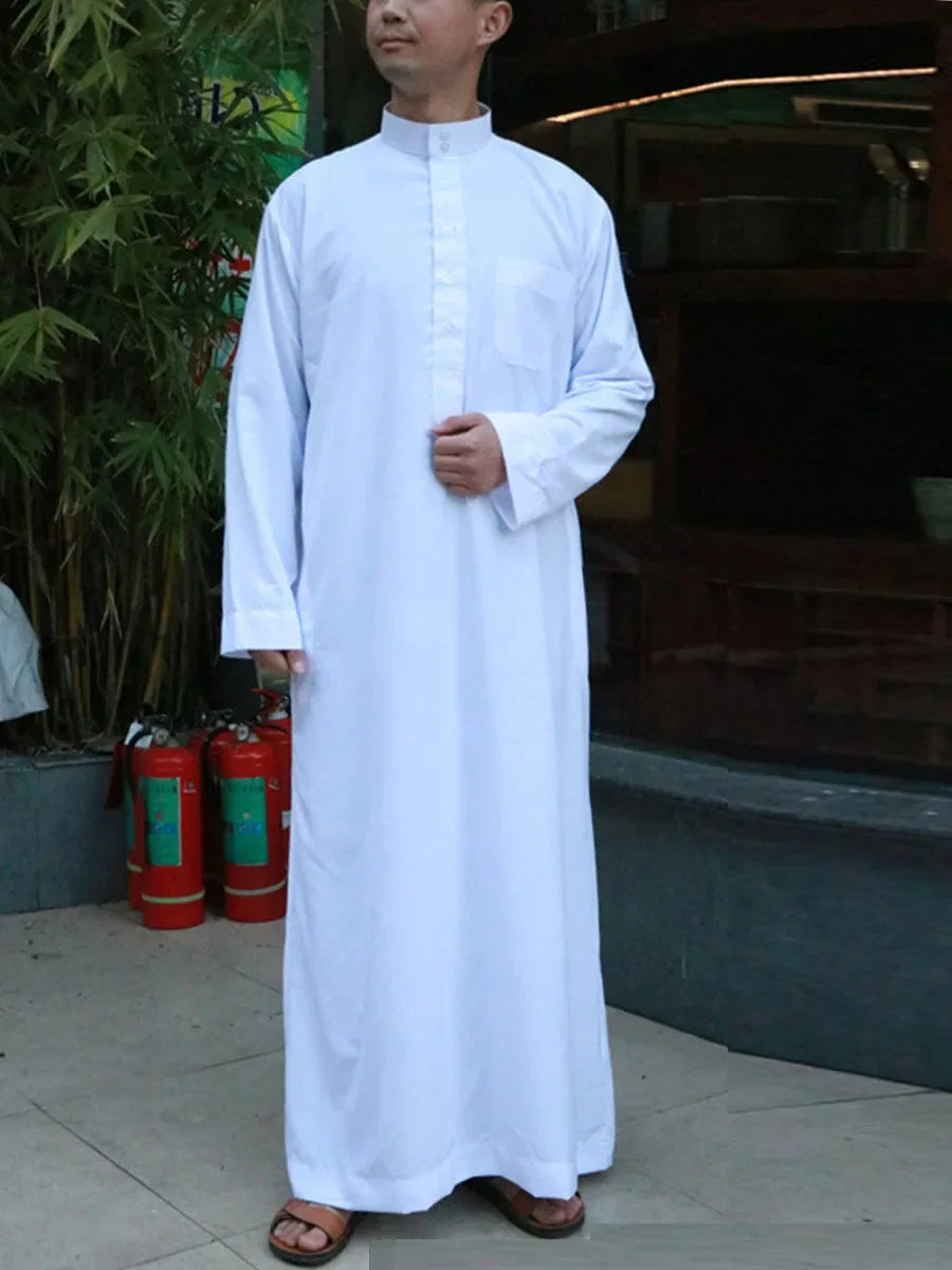 Solid Muslim Fashion Men Robe Kaftan Abaya Pakistan Jubba Men Bonnet Homme Musulman Arabic Islamic Clothing Qamis Homme Musulman