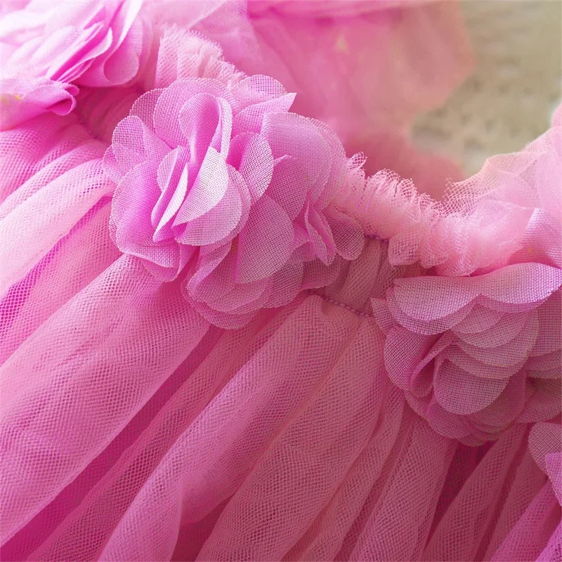 Little Girls Summer Dress for Kids Princess Birthday Party Gown 3D Flower Sling Tutu Wedding Baby Dresses Vintage Floral Clothes