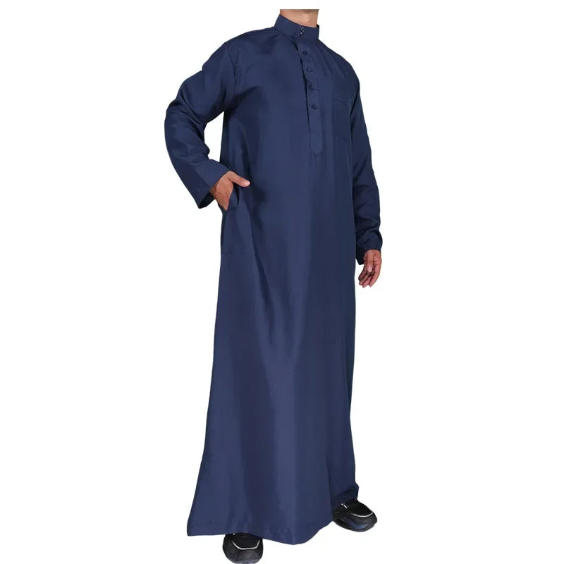 Solid Muslim Fashion Men Robe Kaftan Abaya Pakistan Jubba Men Bonnet Homme Musulman Arabic Islamic Clothing Qamis Homme Musulman