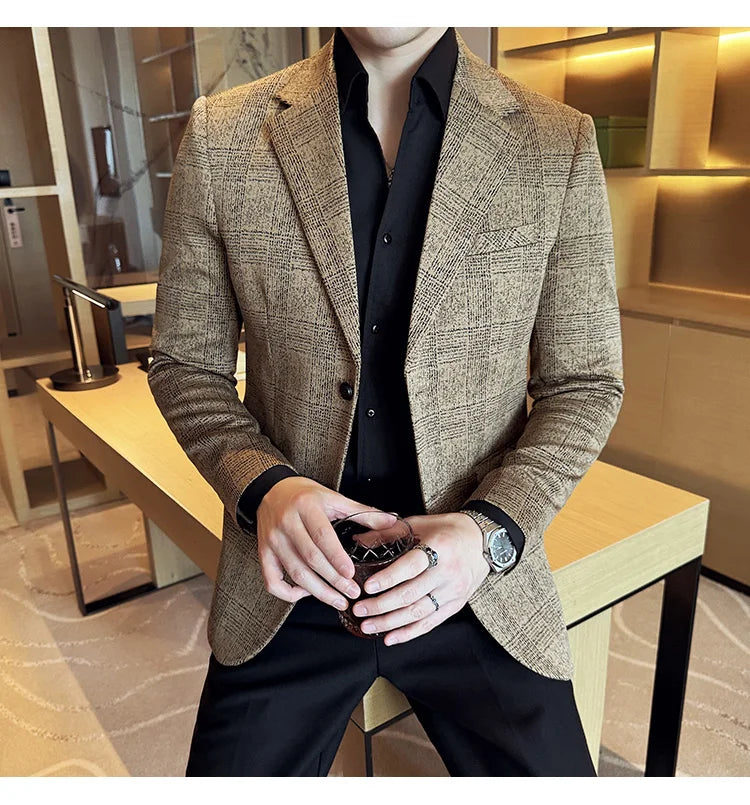 Men's British Style Fashionable Luxury Suit Jacket High-quality Plaid Slim Fit Business Social Blazer Wedding Dress Party Jacket