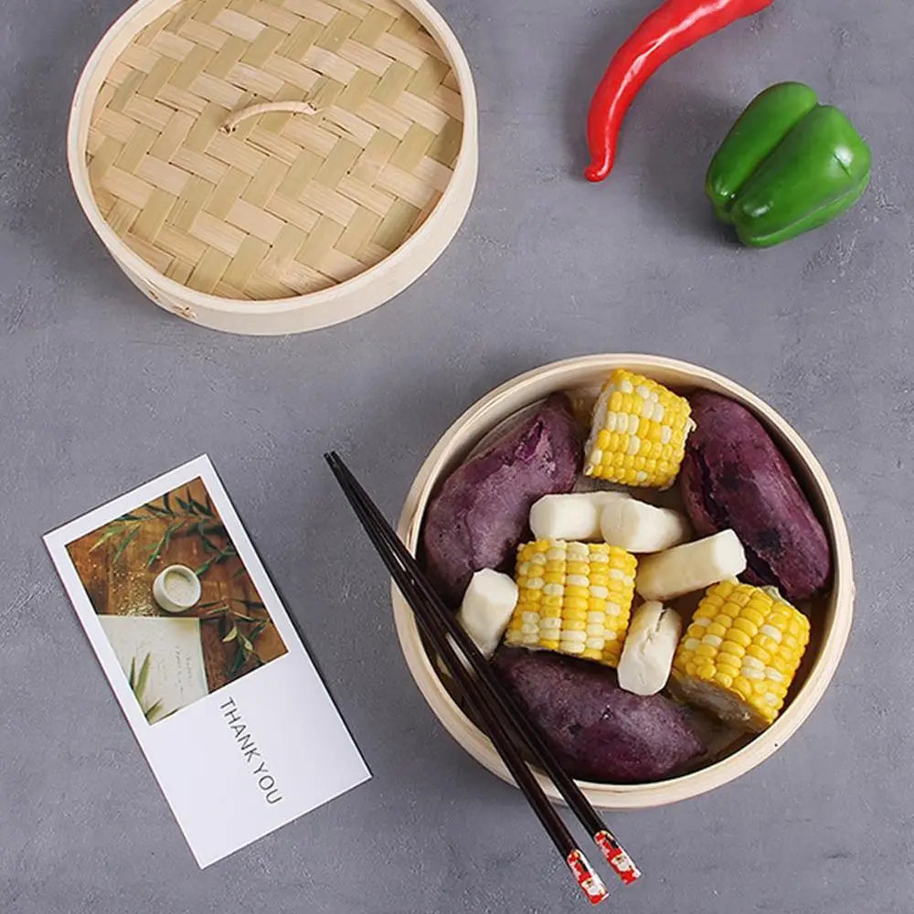 Bamboo Steamer Fish Rice Dumplings Snack Basket Set Heated Steamer Kitchen Cooking Tools 10/15/20cm Steam Pot With Cover Steamer