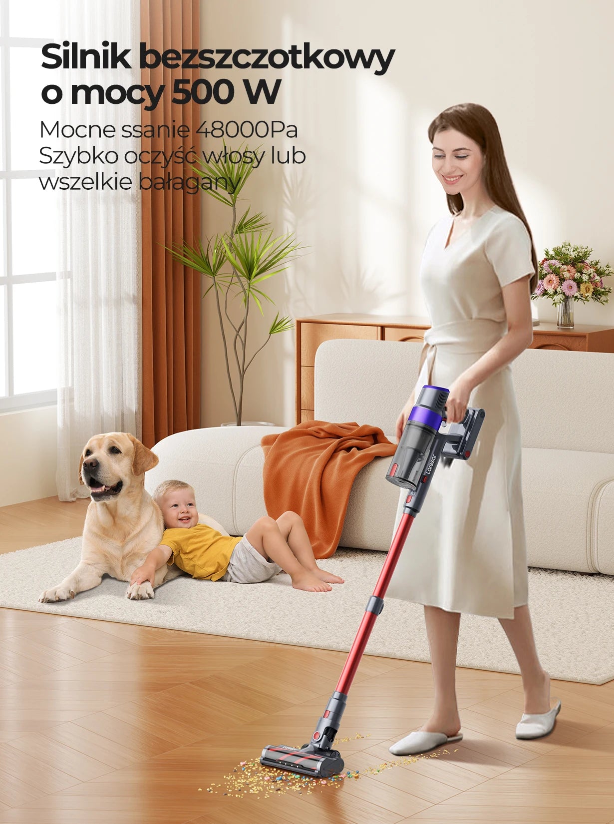 LARESAR V8 48000PA 500W Cordless Vacuum Cleaner Car 60 Mins Home Appliance Wireless Removable Battery NEW Brushless motor