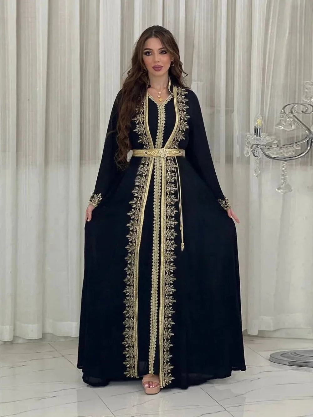 Eid Muslim Women Party Dresses Jalabiya 2 Piece Set Embroidery Arab Long Robe Ramadan Morocco Dubai Abayas Islam Vestidos Kaftan