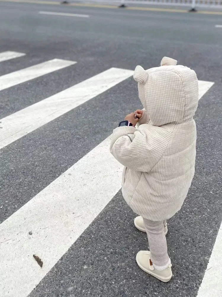 Children's Cartoon Hooded Thickened Cotton Kids Autumn Winter Padded Cotton Warm Jackets Child Corduroy Outwear