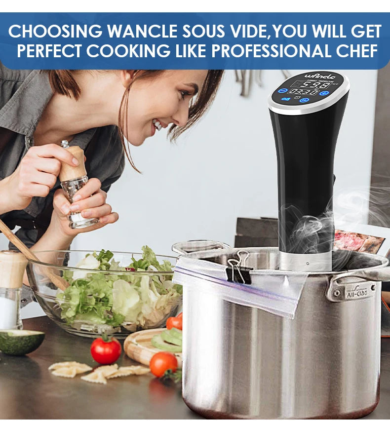 Wancle 1100W Sous Vide Cooker LCD Touch Immersion Circulator Accurate Cooking IPX7 Waterproof Vacuum Cooker with Digital Display