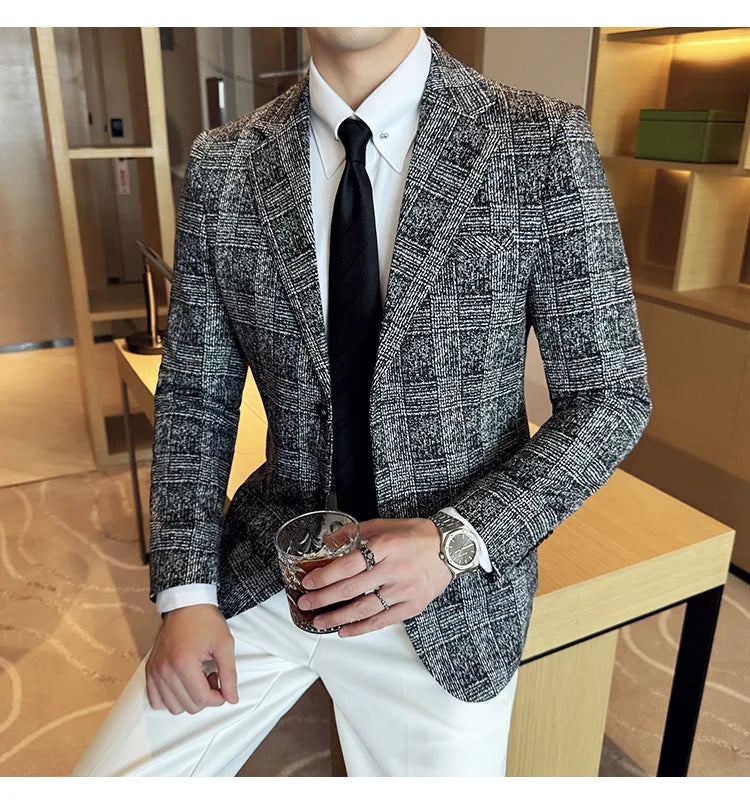 Men's British Style Fashionable Luxury Suit Jacket High-quality Plaid Slim Fit Business Social Blazer Wedding Dress Party Jacket