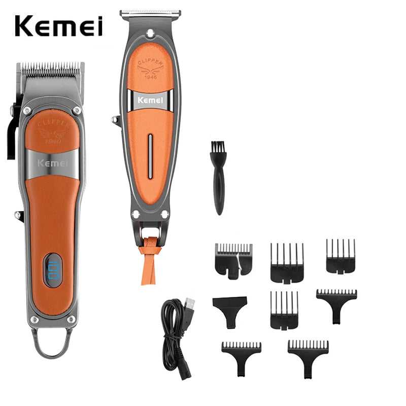 Kemei Professional Fade Hair Clipper Combo Zero Gapped Cordless Edge Hair Trimmer Barber Shop Electric 2 Hair Cutting Machines