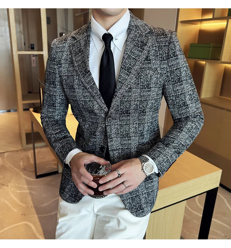 Men's British Style Fashionable Luxury Suit Jacket High-quality Plaid Slim Fit Business Social Blazer Wedding Dress Party Jacket