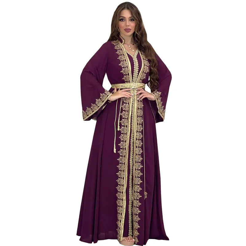 Eid Muslim Women Party Dresses Jalabiya 2 Piece Set Embroidery Arab Long Robe Ramadan Morocco Dubai Abayas Islam Vestidos Kaftan