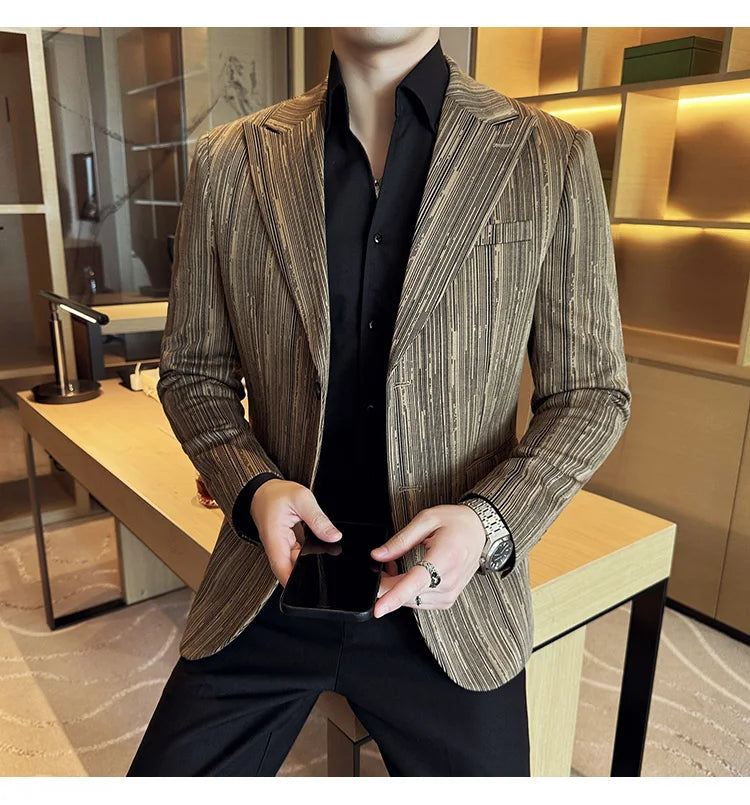 Men's British Style Fashionable Luxury Suit Jacket High-quality Plaid Slim Fit Business Social Blazer Wedding Dress Party Jacket