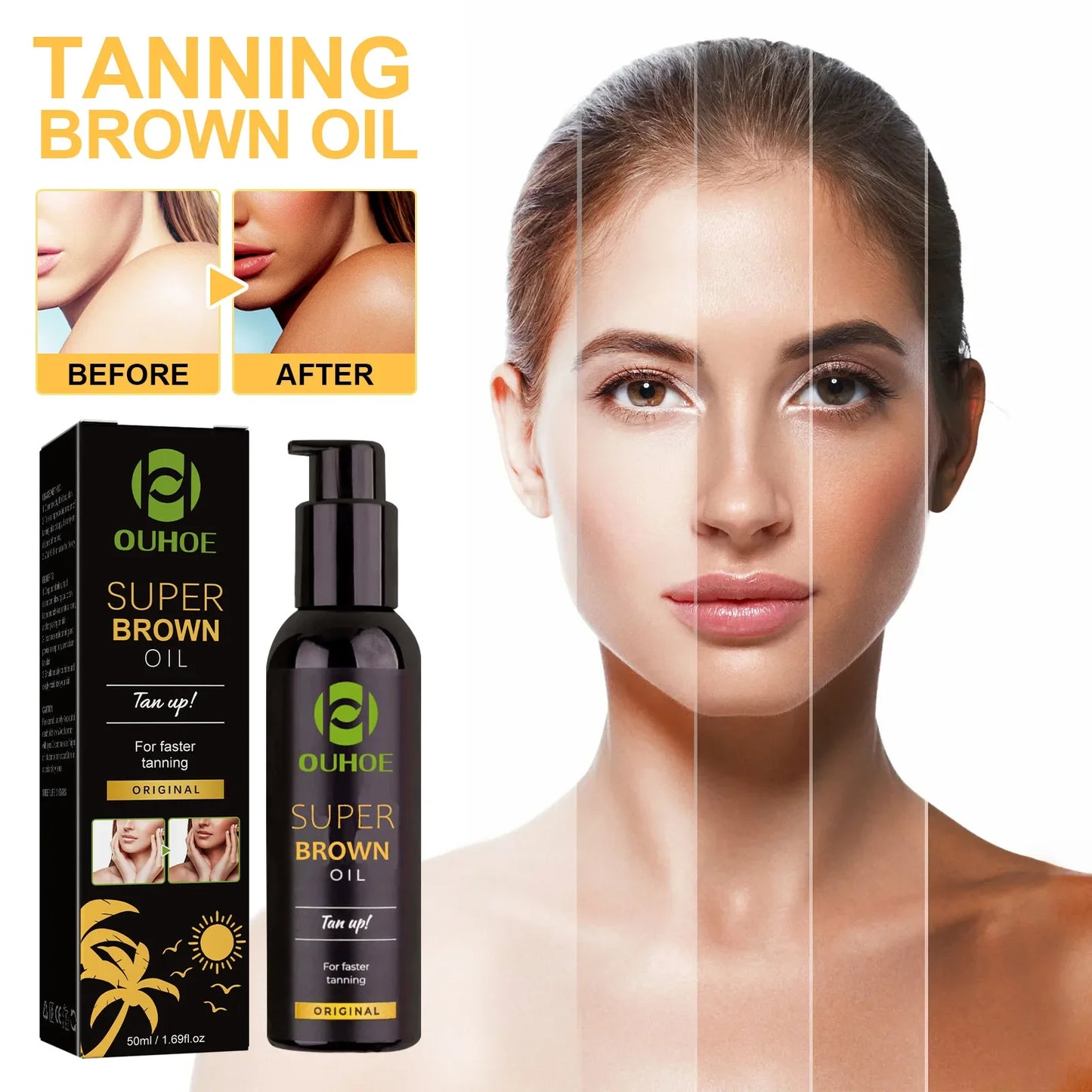 Shine Tanning Oil Sunless Self Tanning Body Bronzer Summer Beach Sexy Solarium Powerful Natural Tanning Boosting Oil 50ml