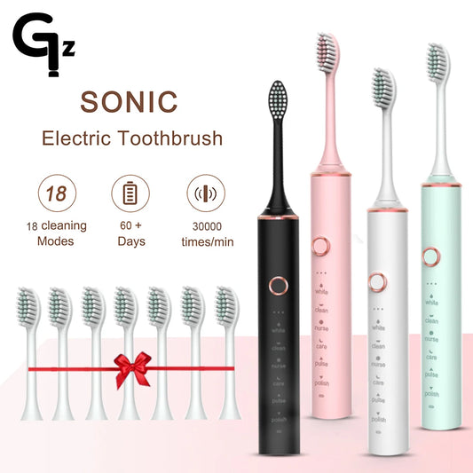 GeZhou Rechargeable Sonic Electric Toothbrush IPX7 Waterproof Toothbrush for children 18 Mode Travel Toothbrush 16 Brush Heads