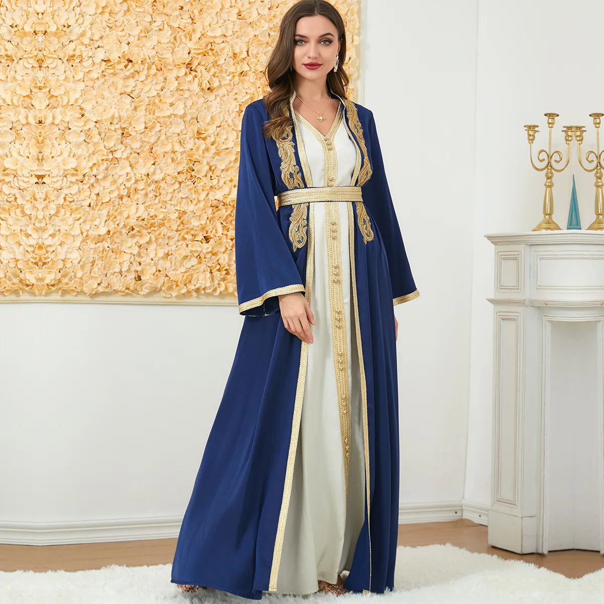 Ramadan Muslim Abaya Women Islam Kimono and Vest Dress 2 Piece Set Jalabiya Robe Islamic Dress Formal Dresses Moroccan Caftan