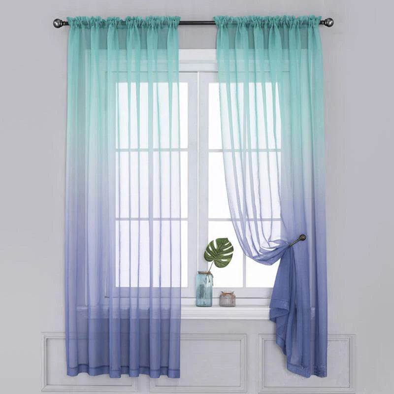 1 Panel Modern Gradient Polyester Pole Piercing Thin Gauze Curtains For Living Room, Bedroom, Kitchen, Curtain Decoration