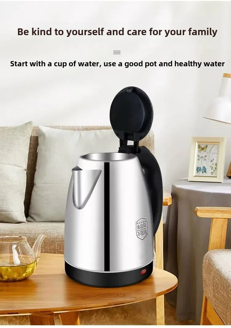 2.0L Stainless Steel Electric Kettle Silver Gray Base Separation Desion Rust-resistant Durable for Home Office During Travel