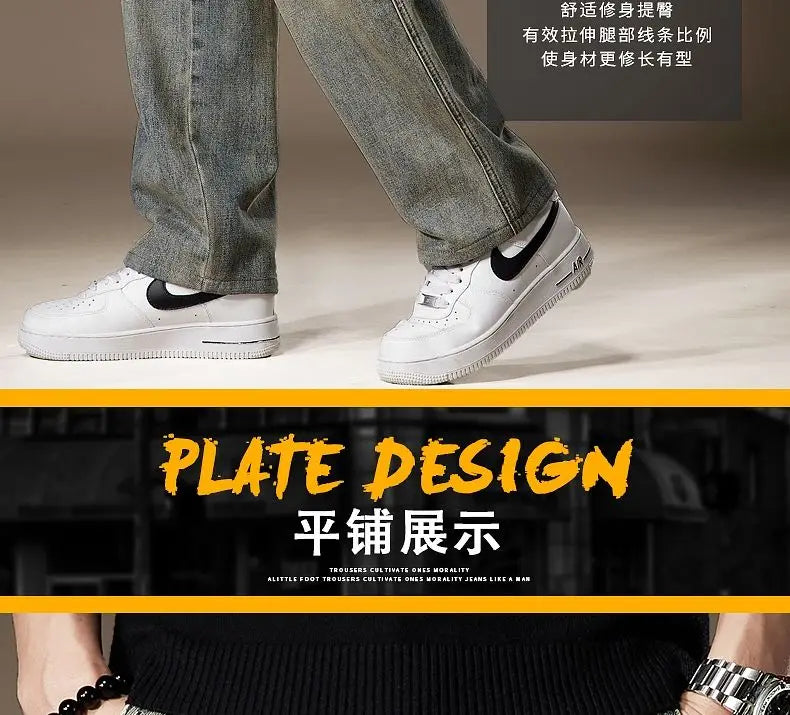 American Vintage High Street Spring Summer Jeans Men's Solid Patchwork Button Pocket Fashion Casual Loose Cowboy Straight Pants