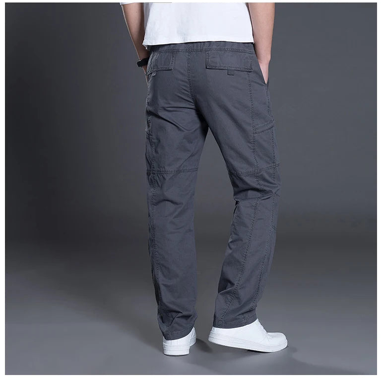 Big Size Men's Cargo Trousers Straight Leg Work Pant Men Loose Fit Cotton Summer Wide Overalls Male Side Multi Pocket Large Size