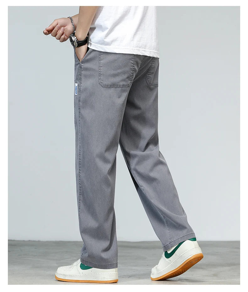 New Summer Lyocell Fabric Men's Jeans Pants Lightweight Straight Loose Quality Sweatpants Casual  Soft Wide Leg Long Trousers