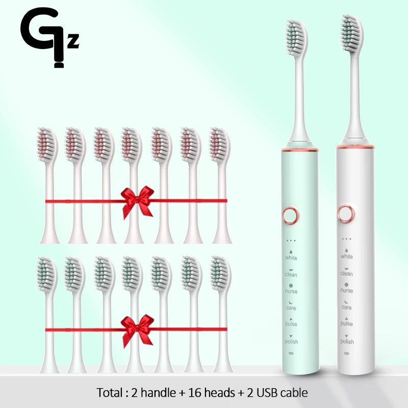 GeZhou Rechargeable Sonic Electric Toothbrush IPX7 Waterproof Toothbrush for children 18 Mode Travel Toothbrush 16 Brush Heads