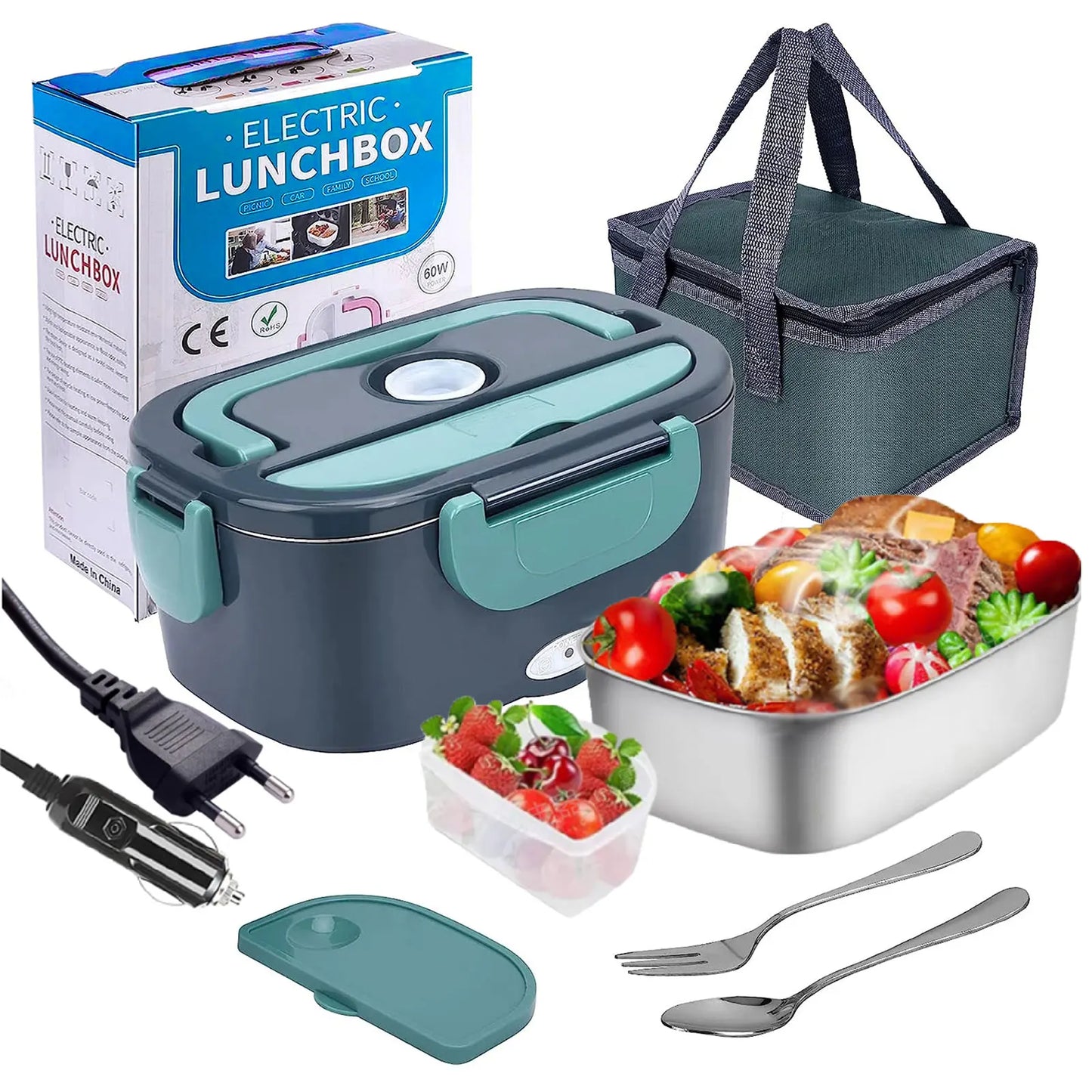 1.5 L 40W 220V Electric Lunch Box, 220V Socket + Car Cigarette Lighter Socket, Lunch Heating