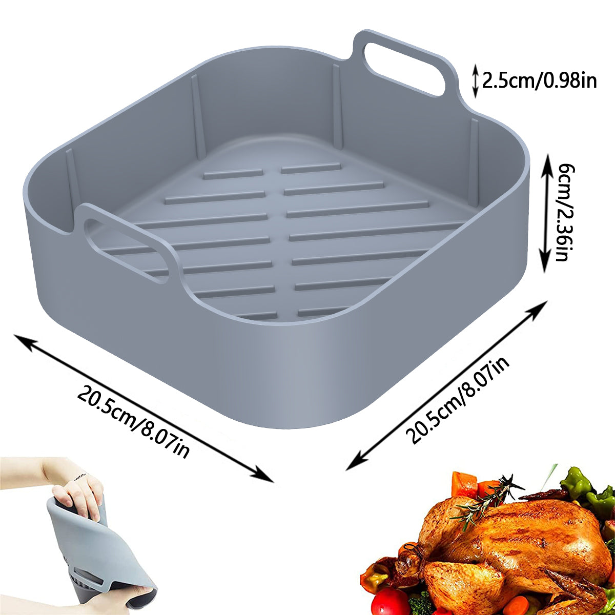 2Pcs Air Fryer Pot Nonstick Pans Airfryer Accessories Silicone Pot Baking Basket Baking Tool Tray Grill Pan Kitchen Accessories